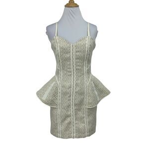 Blessed Are The Meek Boa Pencil Dress Junior Size 1 Full Back Zip Peplum *READ